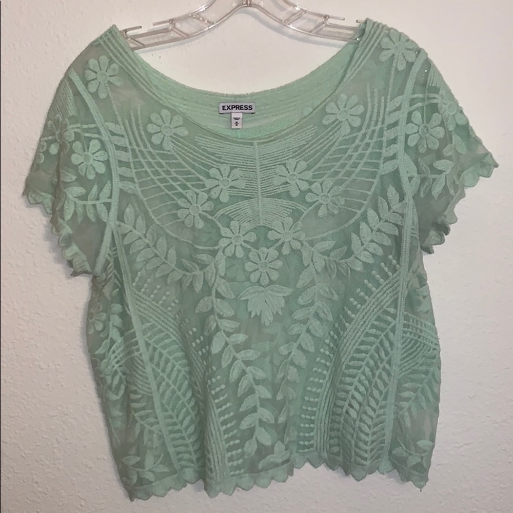 Express Women’s Mint Sheer Lace Crop Top